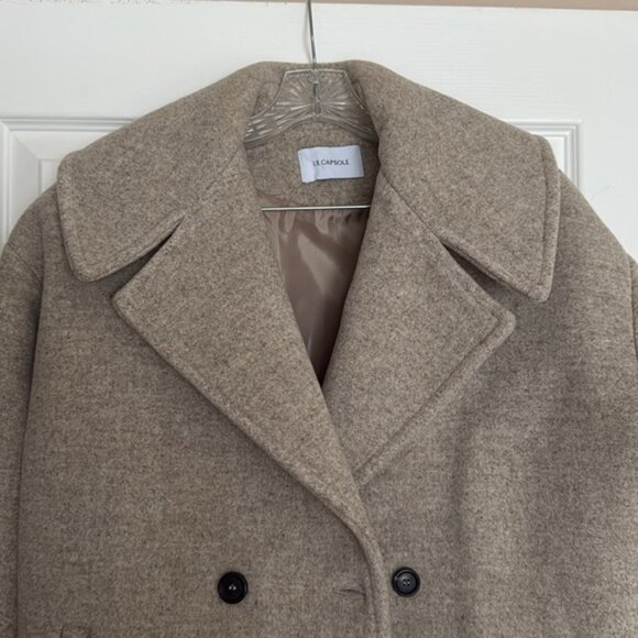 Le Capsole Greige Big Collar Wool Coat XS - Picture 2 of 8